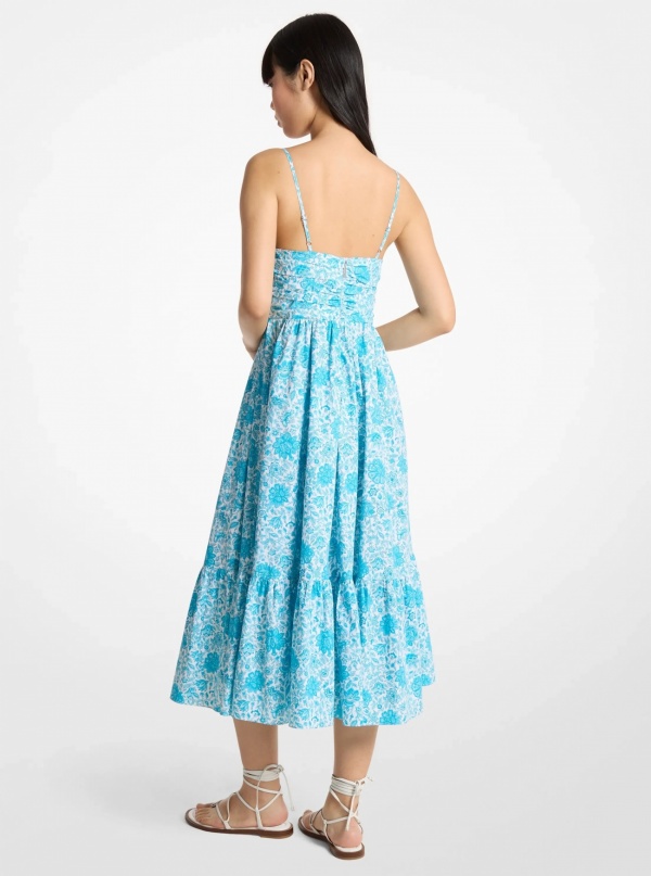 Michael Kors Floral Print Cotton Poplin Midi Dress