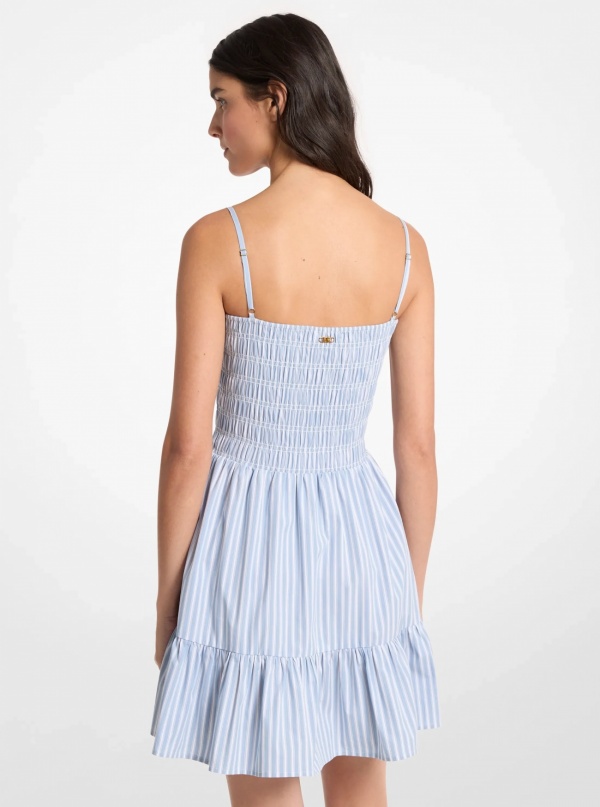 Michael Kors Striped Stretch Cotton Blend Smocked Dress