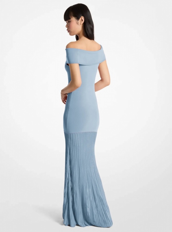 Michael Kors Pleated Stretch Knit Off-The-Shoulder Maxi Dress