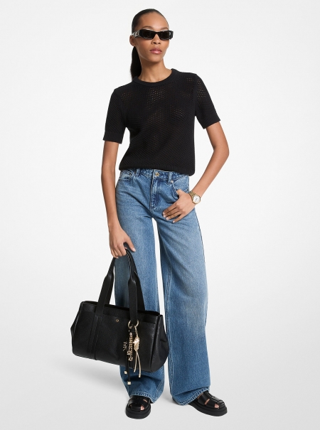 MICHAEL Michael Kors Cotton and Cashmere Mesh Short-Sleeve Sweater