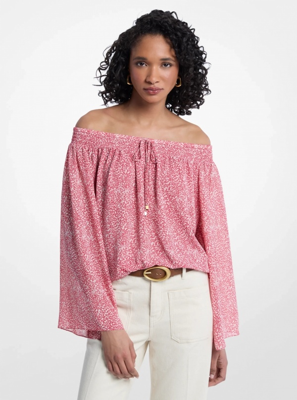 Michael Kors Abstract Print Off-the-Shoulder Georgette Top