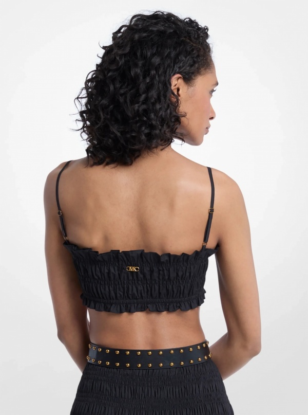 Michael Kors Smocked Cotton Poplin Bra Top