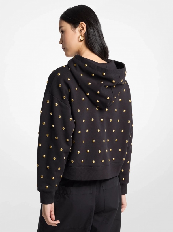 Michael Kors Dome Studded Cotton Cropped Hoodie