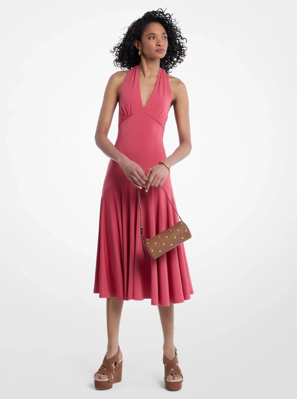 Michael Kors Stretch Matte Jersey Halter Midi Dress