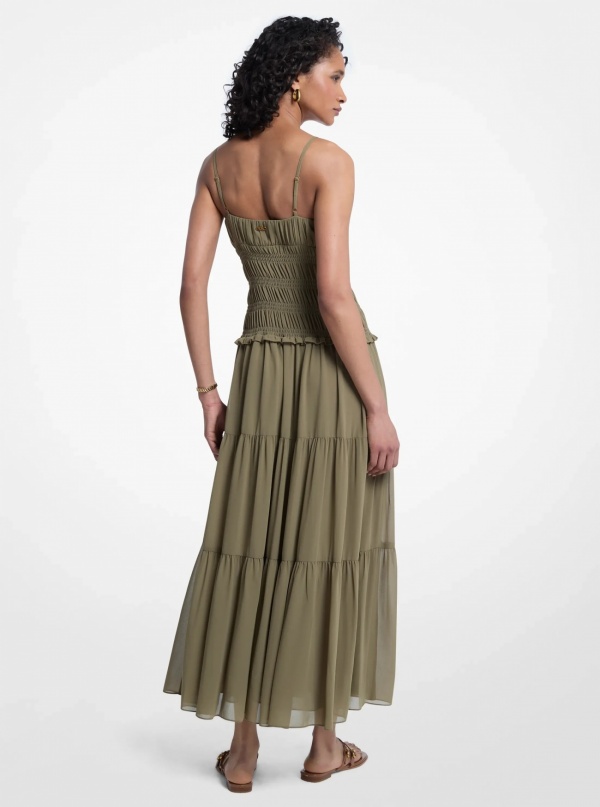 Michael Kors Smocked Georgette Maxi Dress