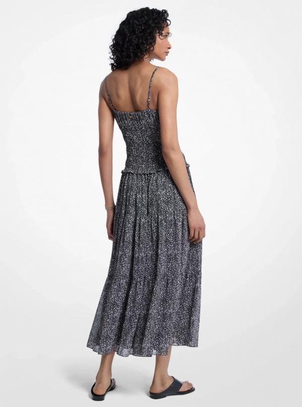 Michael Kors Abstract Print Georgette Smocked Dress