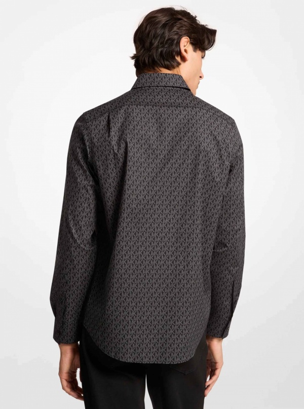 Michael Kors Mens Signature Logo Print Stretch Cotton Shirt