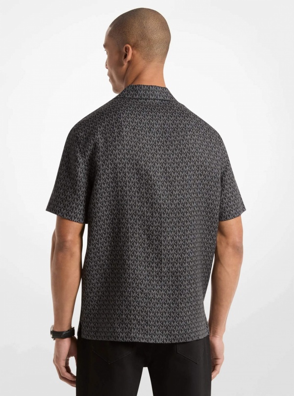 Michael Kors Mens Signature Logo Linen Camp Shirt
