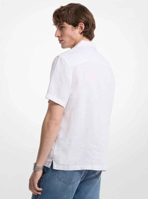 Michael Kors Mens Signature Logo Linen Camp Shirt
