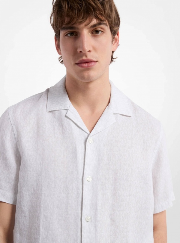 Michael Kors Mens Signature Logo Linen Camp Shirt