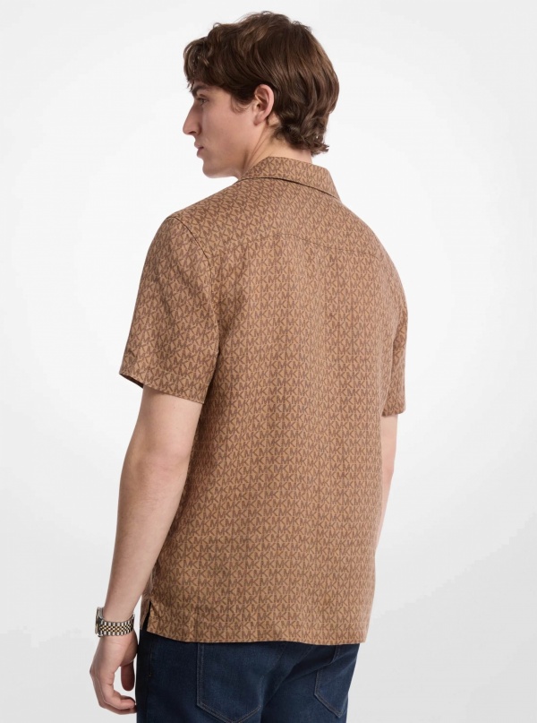 Michael Kors Mens Signature Logo Linen Camp Shirt
