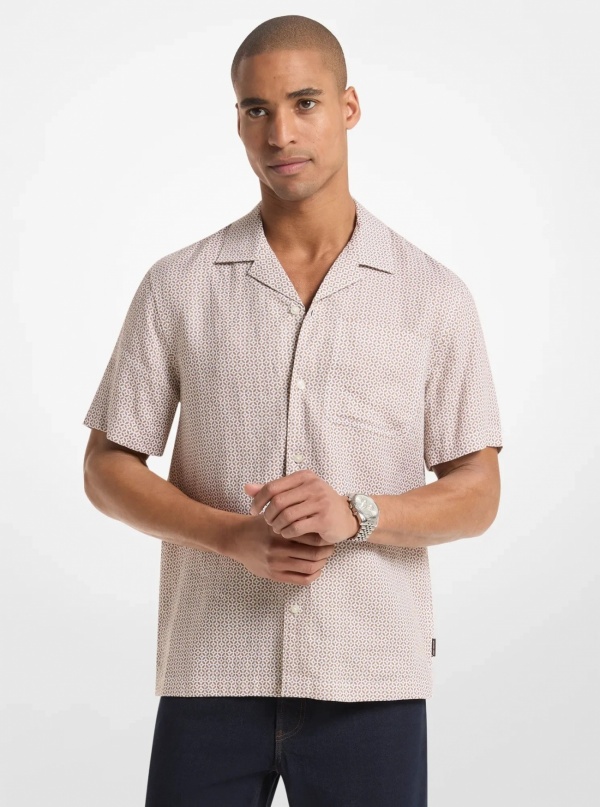 Michael Kors Mens Tile Print Linen Shirt