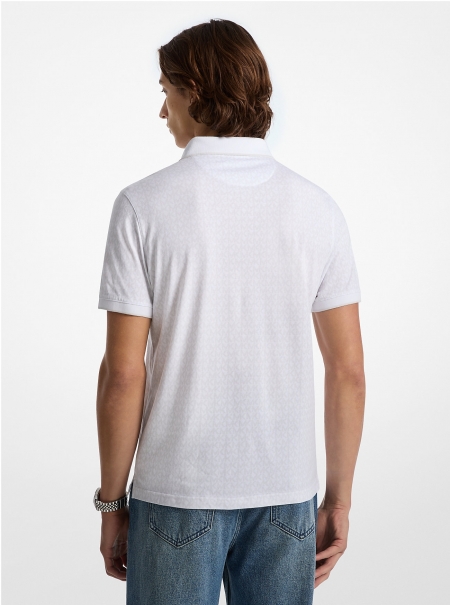 Michael Kors Mens Greenwich Signature Logo Print Cotton Polo Shirt