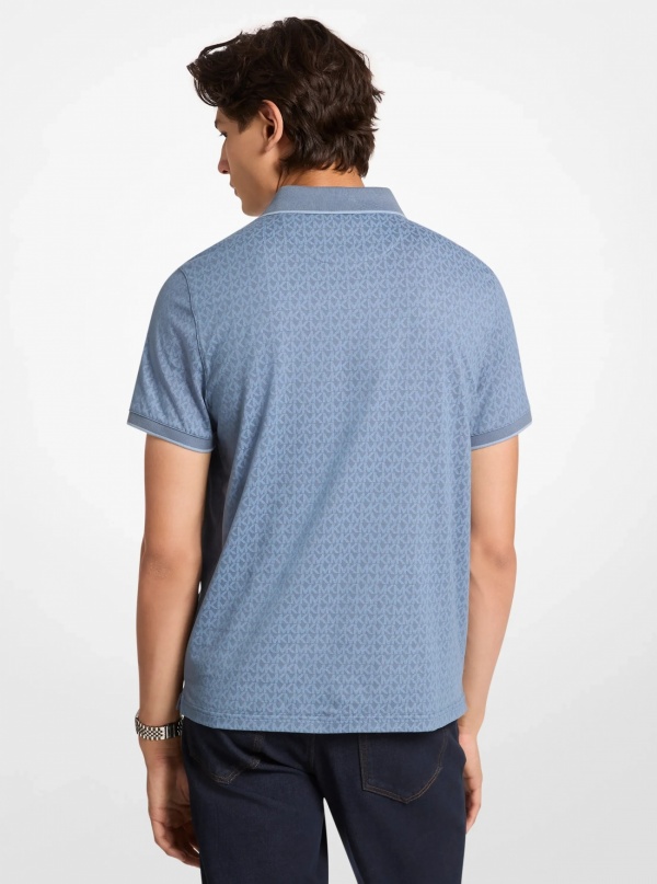 Michael Kors Mens Greenwich Signature Logo Print Cotton Polo Shirt