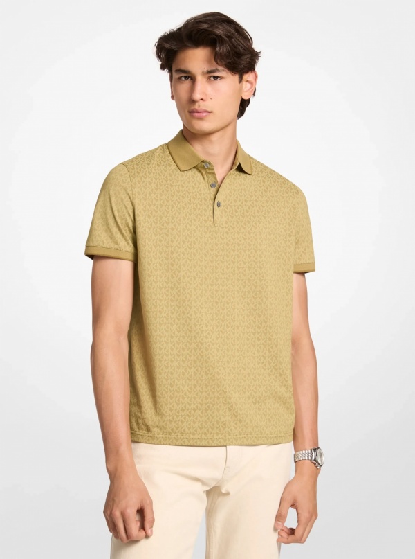 Michael Kors Mens Greenwich Signature Logo Print Cotton Polo Shirt