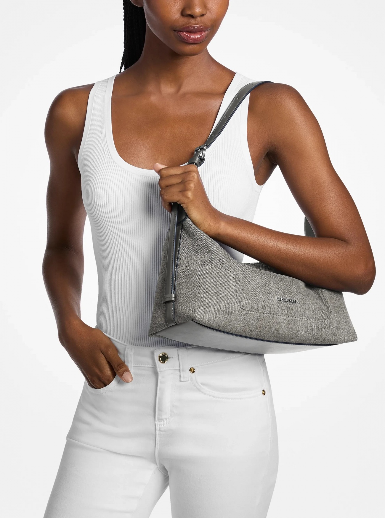 Teddi Medium Washed Denim Shoulder Bag