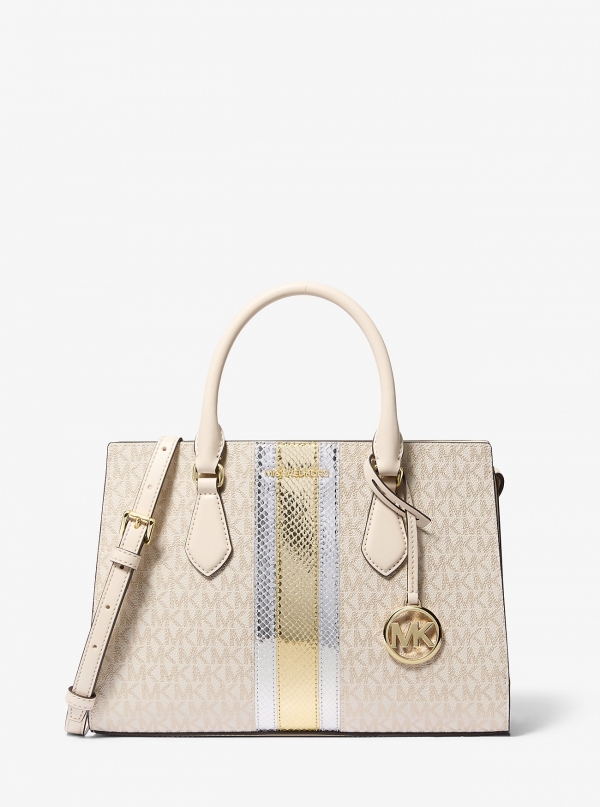 MICHAEL Michael Kors Sheila Medium Signature Logo and Metallic Satchel