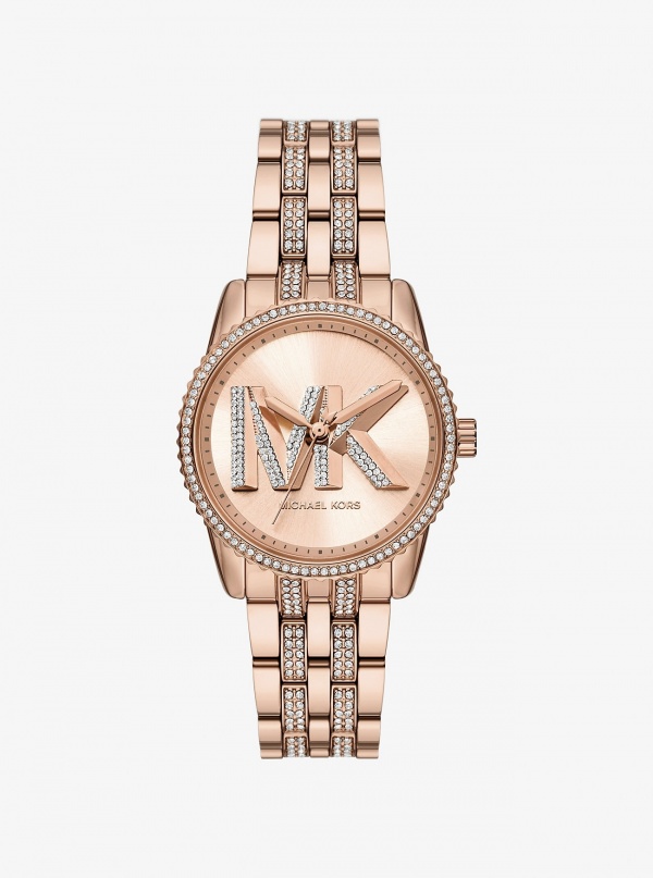 Michael Kors Mini Bryant Pavé Logo Rose Gold-Tone Watch