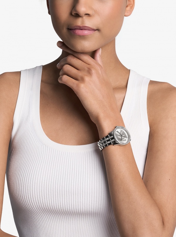 Michael Kors Mini Bryant Pavé Logo Silver-Tone Watch