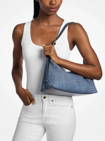 Michael Kors Teddi Medium Washed Denim Slouchy Shoulder Bag