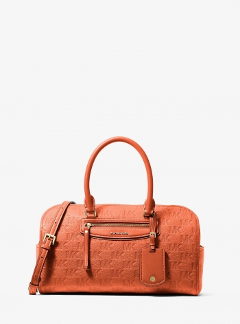 MICHAEL Michael Kors Jet Set Travel Medium Logo Embossed Leather Duffel Crossbody Bag
