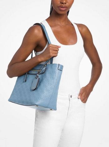 MICHAEL Michael Kors Jet Set Travel Medium Logo Embossed Leather Tote Bag