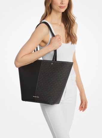 MICHAEL Michael Kors Flora Large Signature Logo and Leather Tote Bag
