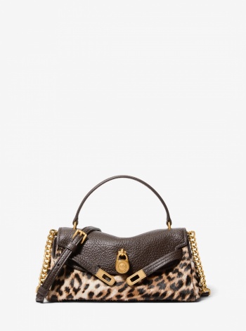 Michael Kors Hamilton Moderne Extra-Small Leather and Leopard Print Calf Hair Slouchy Crossbody Bag
