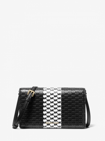 Michael Kors Jet Set Medium Logo Embossed Leather Crossbody Bag