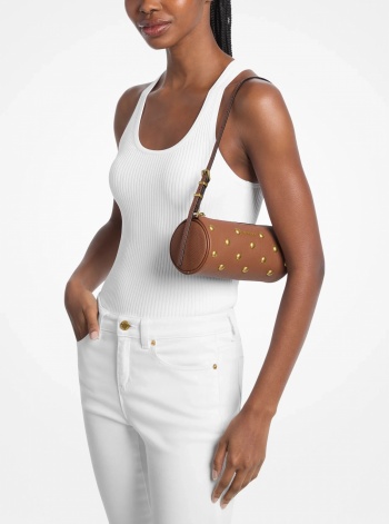Michael Kors Izzy Small Studded Pebbled Leather Barrel Pochette