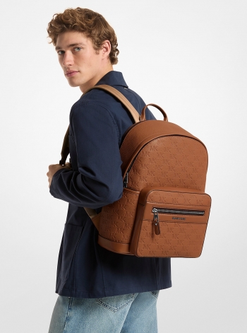 Michael Kors Mens Jet Set Medium Logo Debossed Pebbled Leather Backpack