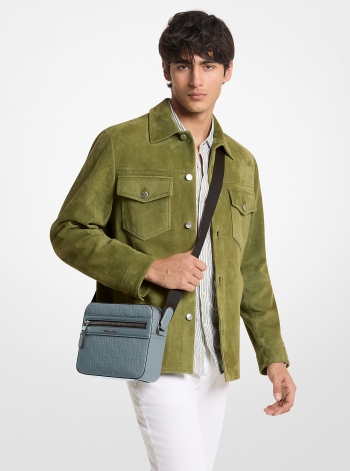 Michael Kors Mens Jet Set Logo Embossed Leather Crossbody Bag