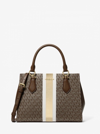 MICHAEL Michael Kors Marilyn Medium Signature Logo Stripe Satchel