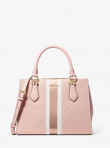 MICHAEL Michael Kors Marilyn Medium Signature Logo Stripe Satchel