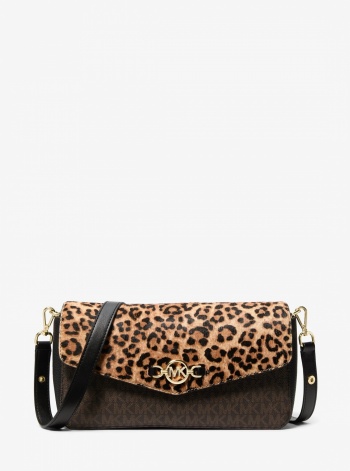 Kacey Medium Signature Logo and Leopard Print Calf Hair Shoulder Bag