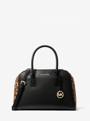 Ashton Medium Leopard Print Calf Hair and Smooth Satchel