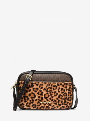 Jet Set Travel Leopard Print Calf Hair and Signature Logo Camera Crossbody Bag