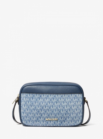 Jet Set Travel Signature Logo Print Denim Camera Crossbody Bag