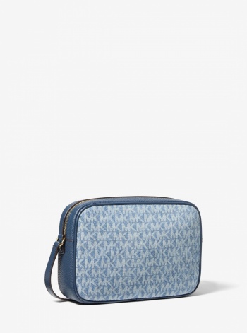 Jet Set Travel Signature Logo Print Denim Camera Crossbody Bag