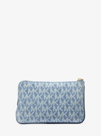 Jet Set Travel Small Signature Logo Print Denim Wristlet