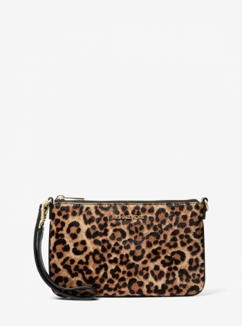 Jet Set Travel Leopard Print Calf Hair Wristlet