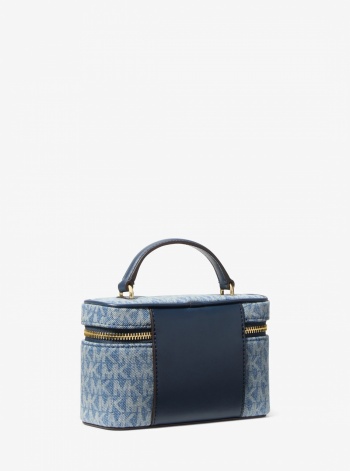 Vivi Small Signature Logo Print Denim Vanity Crossbody Bag