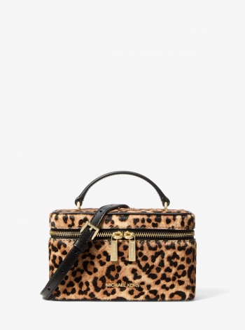 Vivi Small Leopard Print Calf Hair Vanity Crossbody Bag
