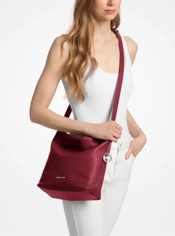 Roey Medium Pebbled Leather Bucket Messenger Bag