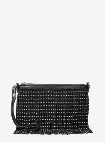 Jet Set Travel Small Studded Fringed Polyester Microsuede Wristlet