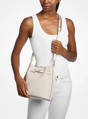 Carson Medium Signature Logo Convertible Bucket Crossbody Bag