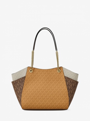 Jet Set Large Color-Block Signature Logo Tote Bag
