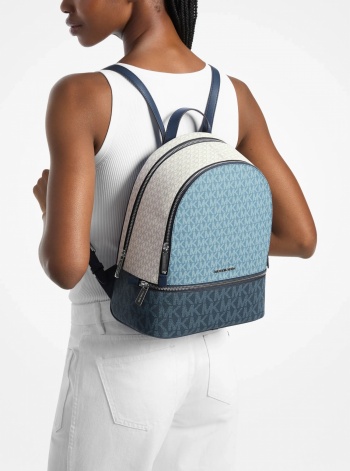 Michael Kors Rhea Medium Color-Block Signature Logo Backpack