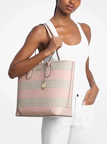 Eva Large Striped Signature Logo Tote Bag