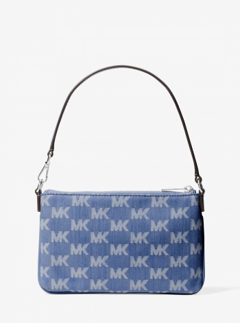 Jet Set Travel Small Logo Jacquard Denim Wristlet